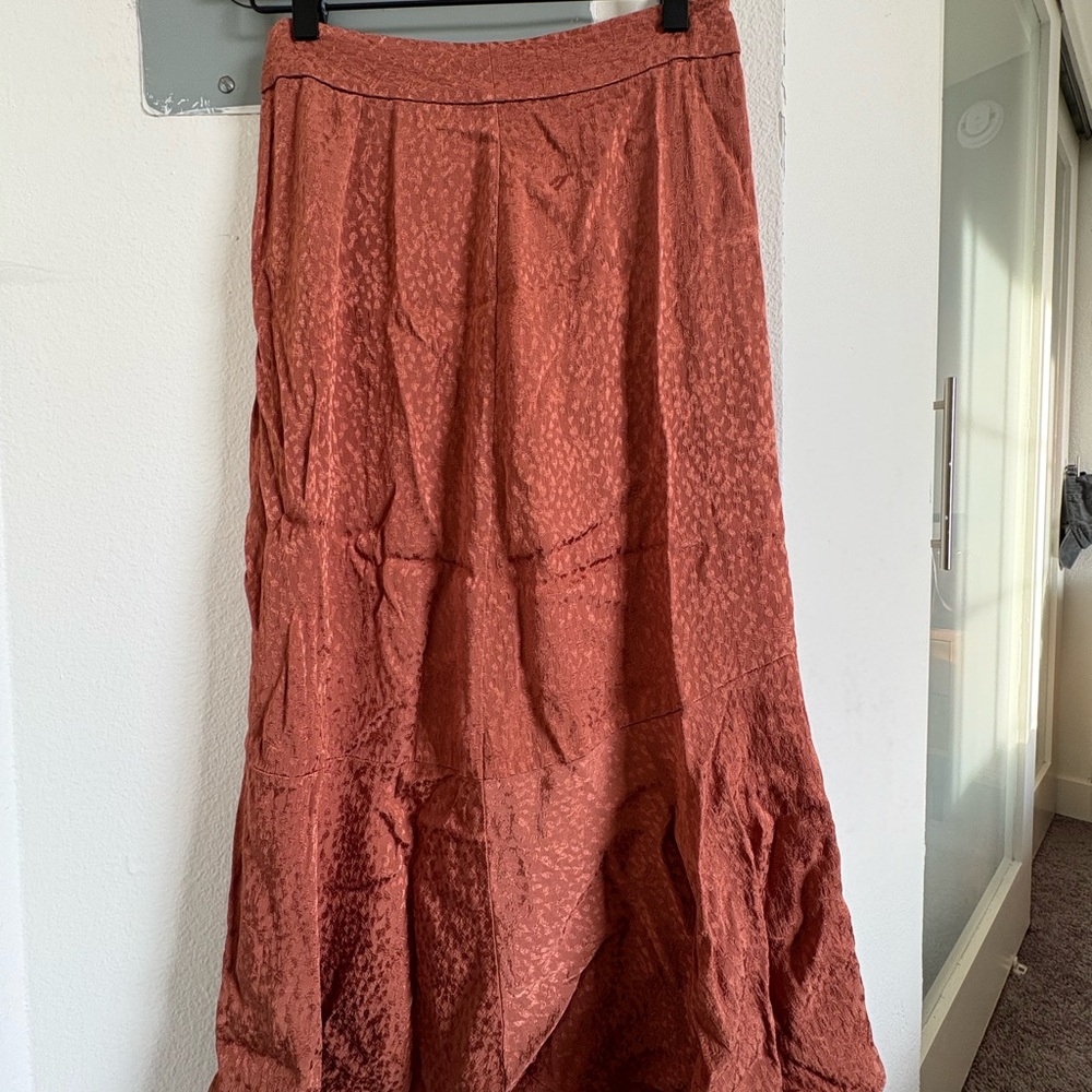Madewell Orange Midi Skirt Smocked Tiered A-line